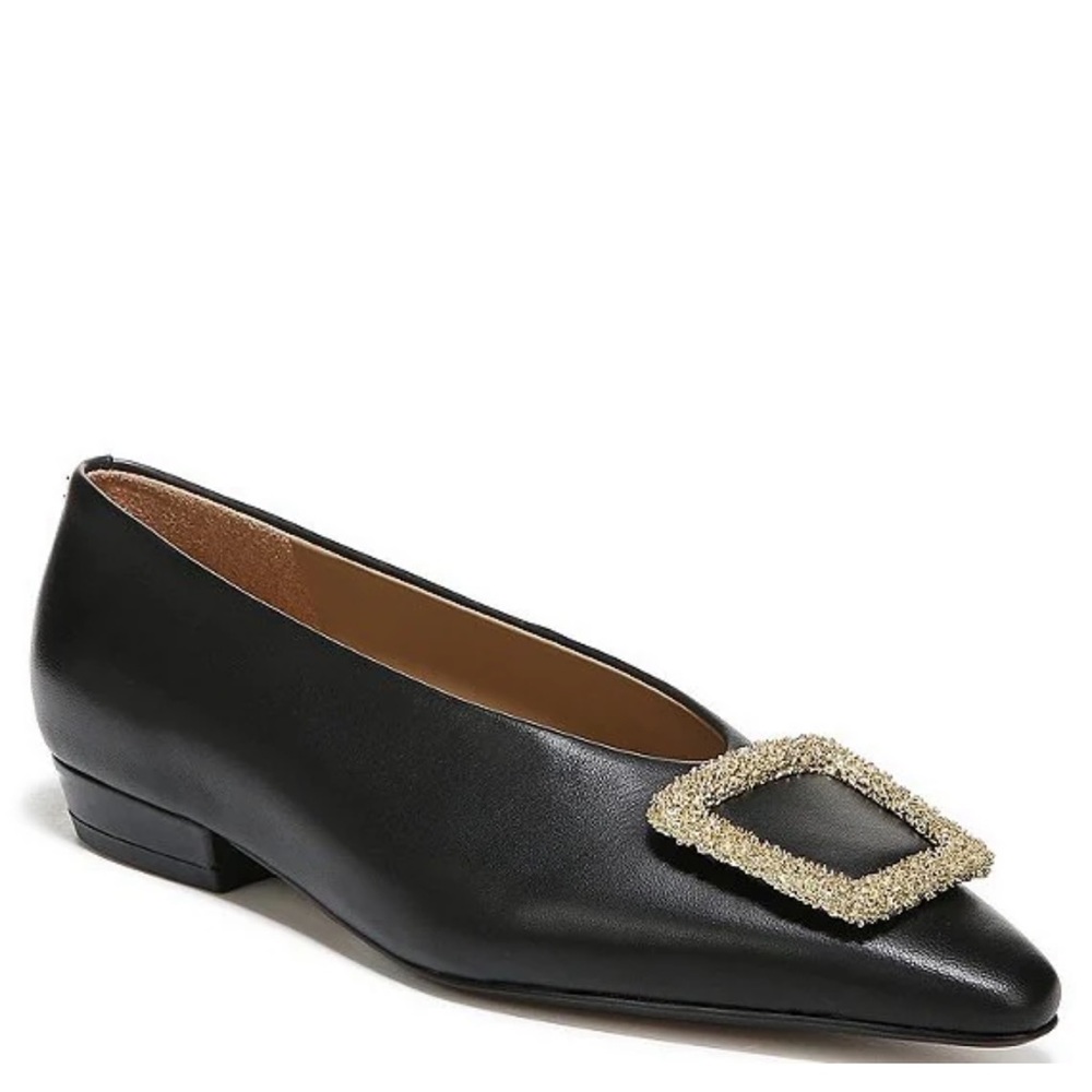 Janina Embellished Oversized Buckle Detail Pointed Toe Leather Flats size 6.5